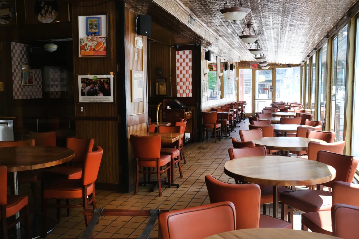 Empty diner with orange chairs