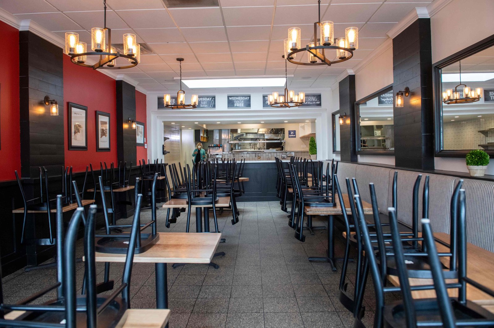 Modern restaurant interior with pendant lights