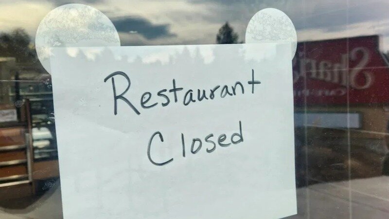 Restaurant closed sign in window